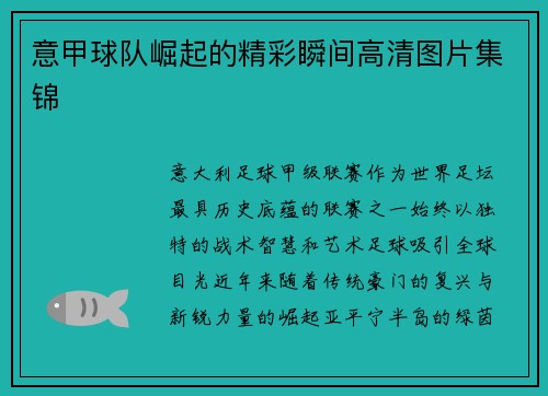 意甲球队崛起的精彩瞬间高清图片集锦
